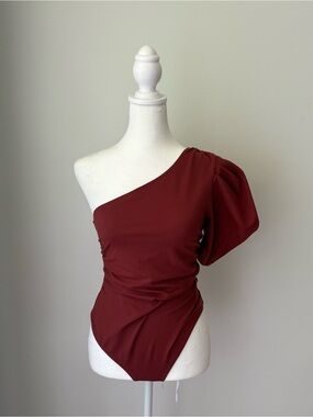 Free People One-Shoulder Puff Sleeve Bodysuit XS